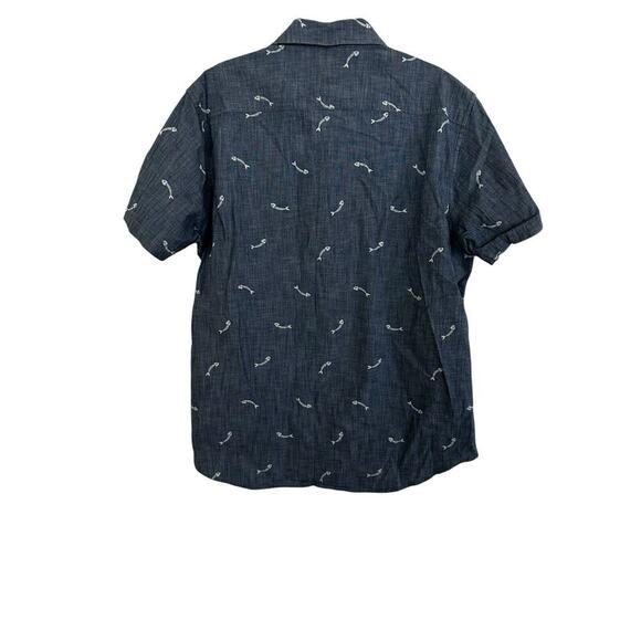 Bonobos Chambray Skeleton Fish Print Men's Button Shirt Size Medium Slim Fit - Picture 2 of 8